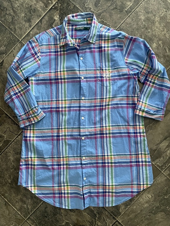 Lauren Ralph Lauren Tops - RALPH LAUREN Women’s Preppy Lightweight 3/4 Sleeve Long Plaid Button-Down Shirt